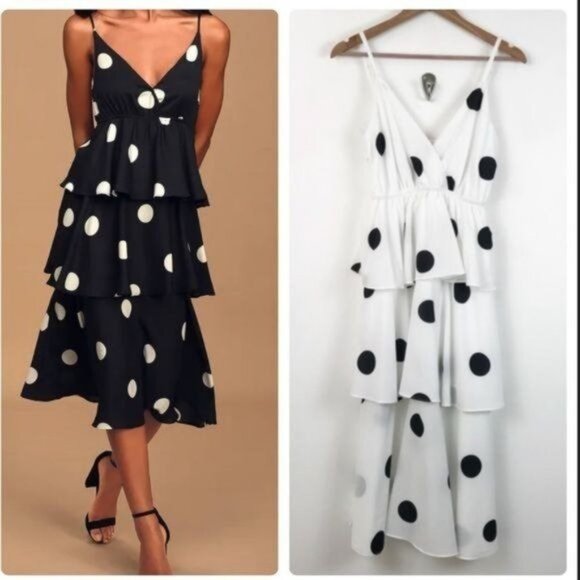 NWT Anthropologie O.P.T. Polka Dot Tiered Midi Dress Size Large - Picture 1 of 14